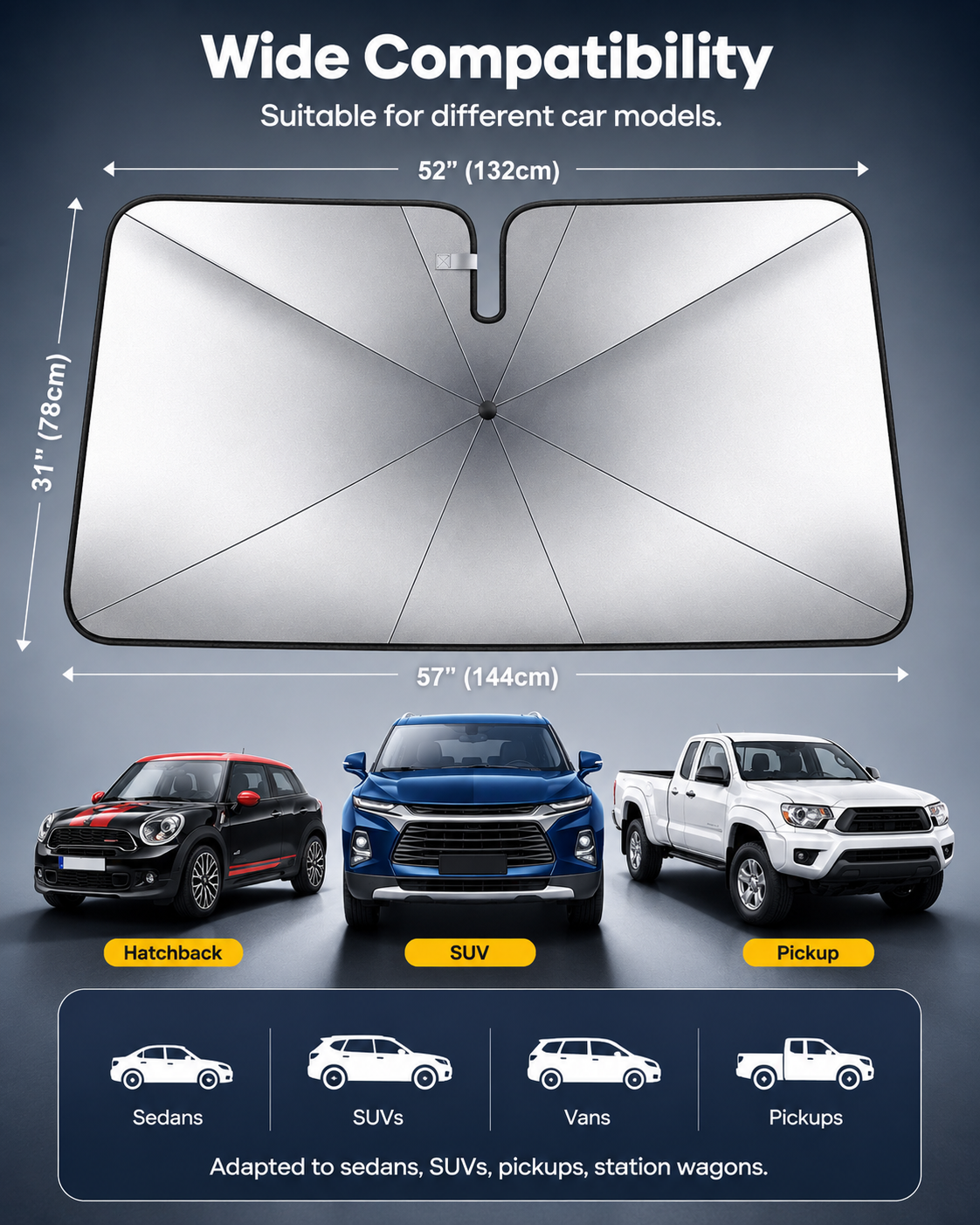 Foldable UV Protection Heat Shield for Cars, SUVs & Sedans