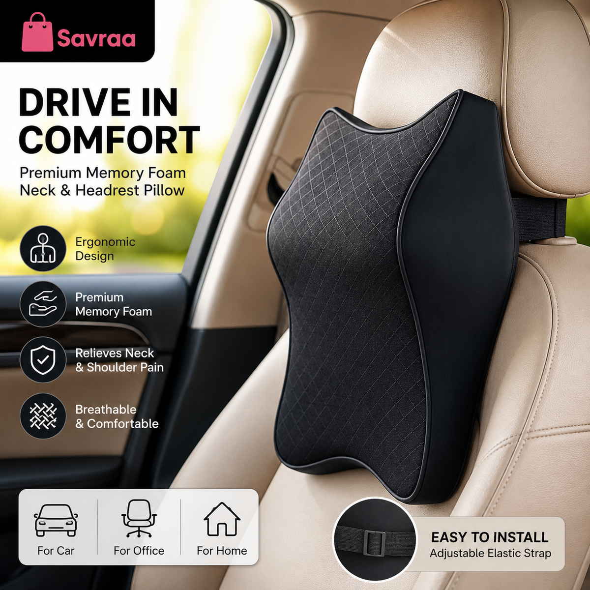 Car Seat Headrest | Breathable Headrest Cushion for Comfortable Driving