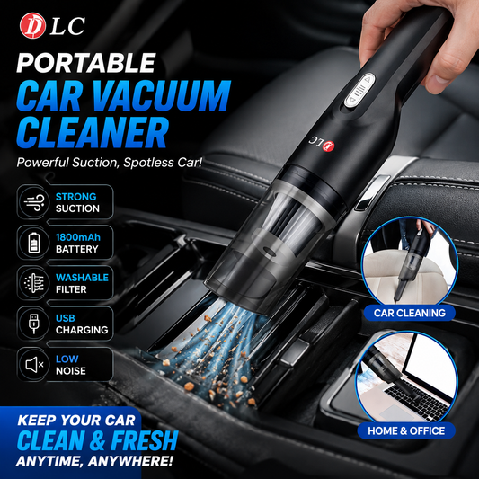 DLC Portable Cordless Car Vacuum Cleaner | USB Rechargeable High Suction Handheld Vacuum