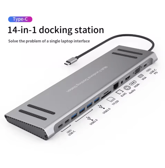 14-in-1 USB-C Docking Station | 4K HDMI Multiport USB-C Hub with Ethernet, VGA & PD Charging