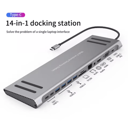 14-in-1 USB-C Docking Station | 4K HDMI Multiport USB-C Hub with Ethernet, VGA & PD Charging