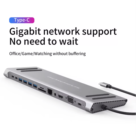 14-in-1 USB-C Docking Station | 4K HDMI Multiport USB-C Hub with Ethernet, VGA & PD Charging