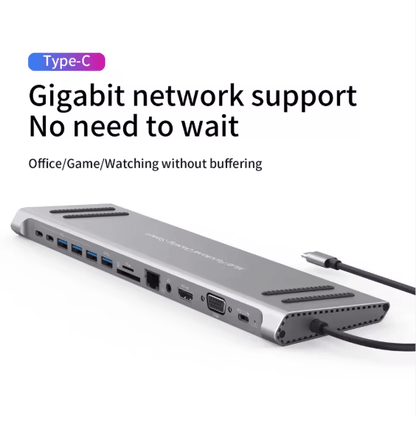 14-in-1 USB-C Docking Station | 4K HDMI Multiport USB-C Hub with Ethernet, VGA & PD Charging