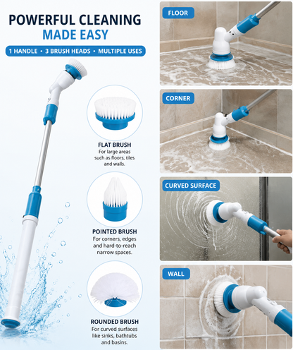 3-in-1 Electric Spin Scrubber with Extendable Handle