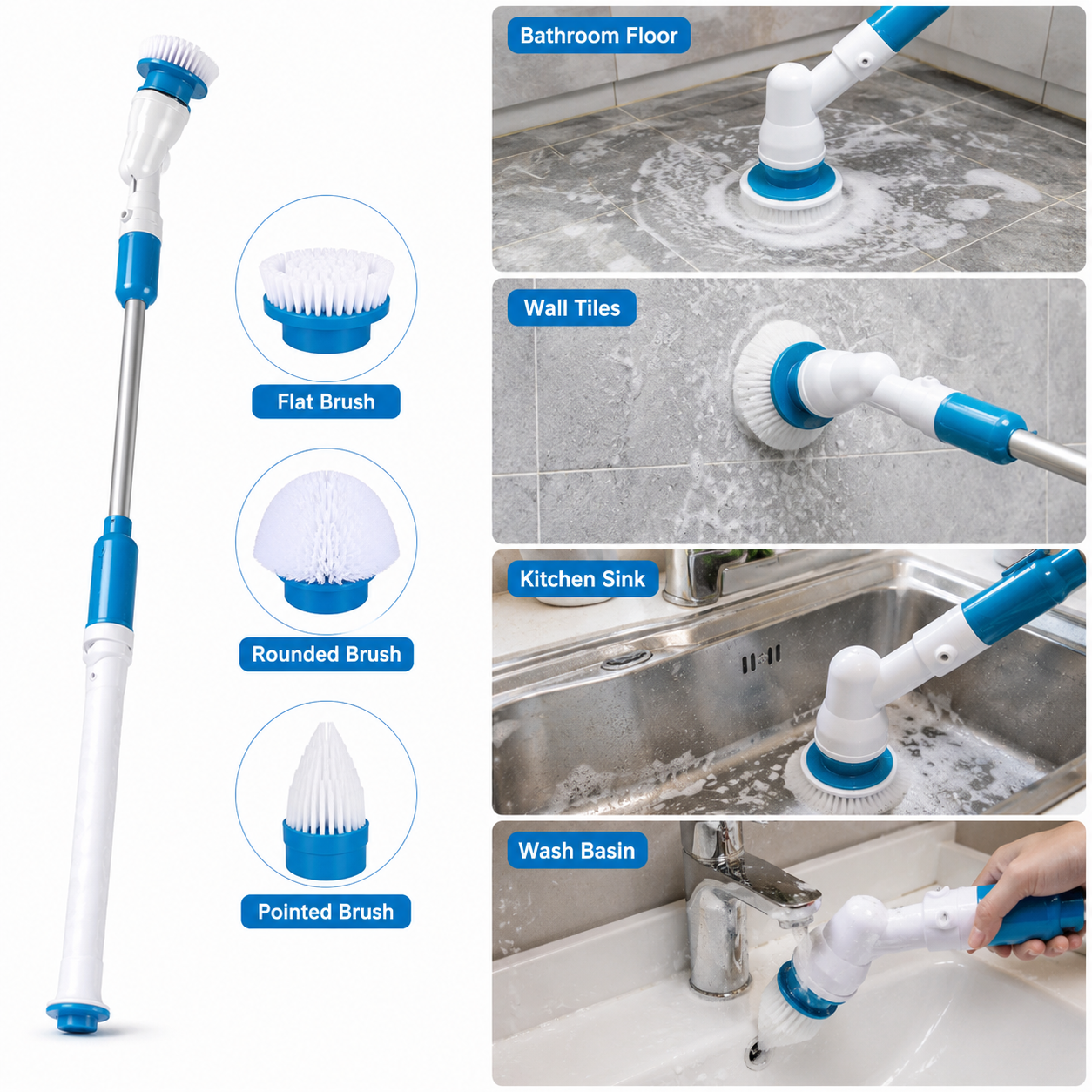 3-in-1 Electric Spin Scrubber with Extendable Handle