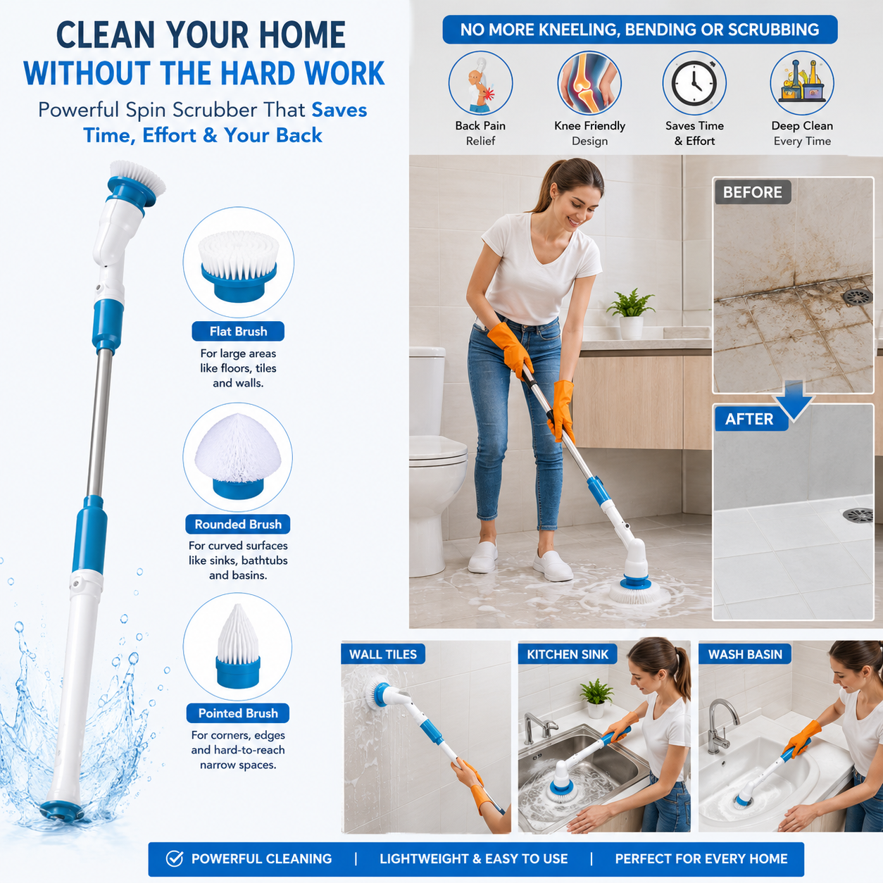 3-in-1 Electric Spin Scrubber with Extendable Handle