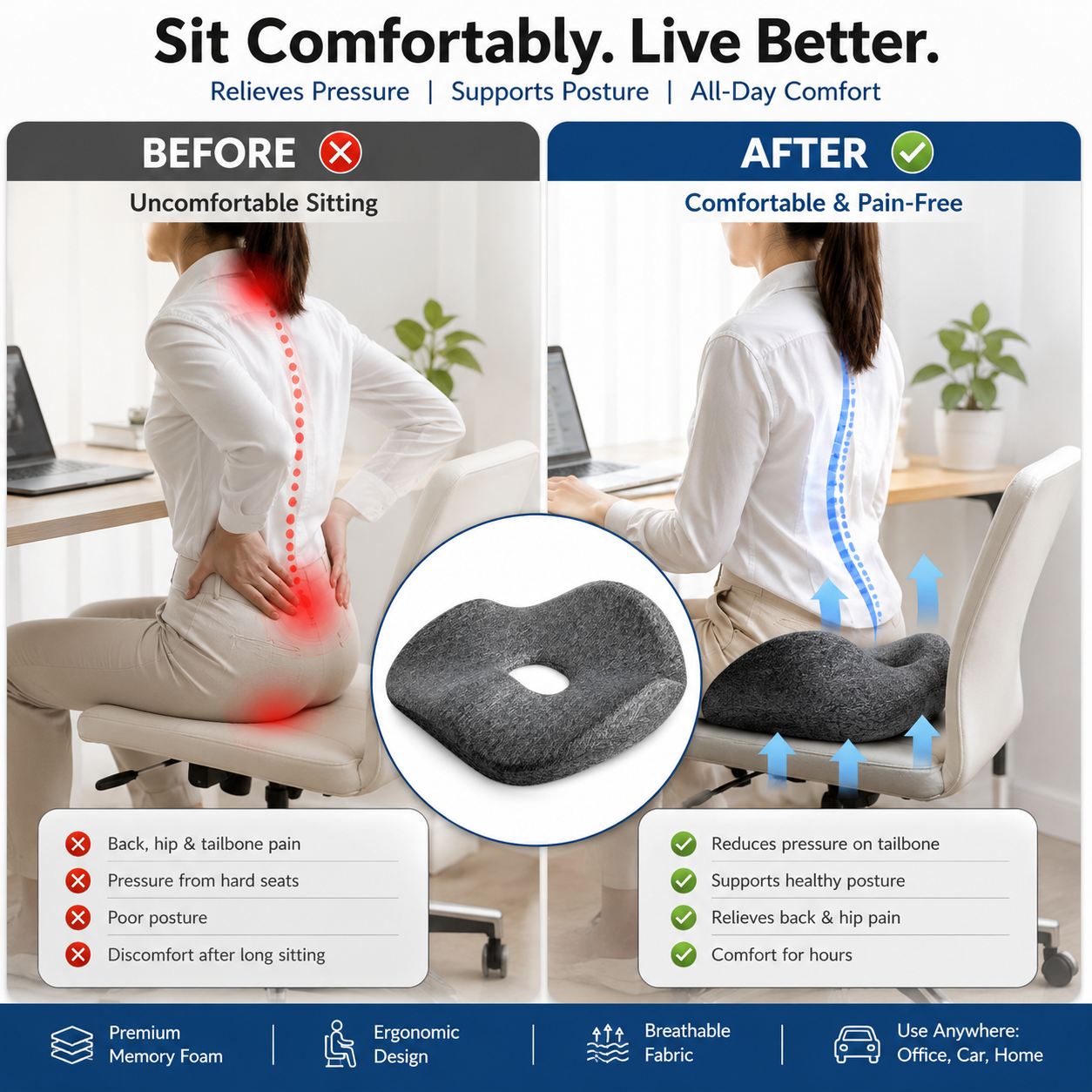 Pressure Relief Donut Cushion for Office & Car