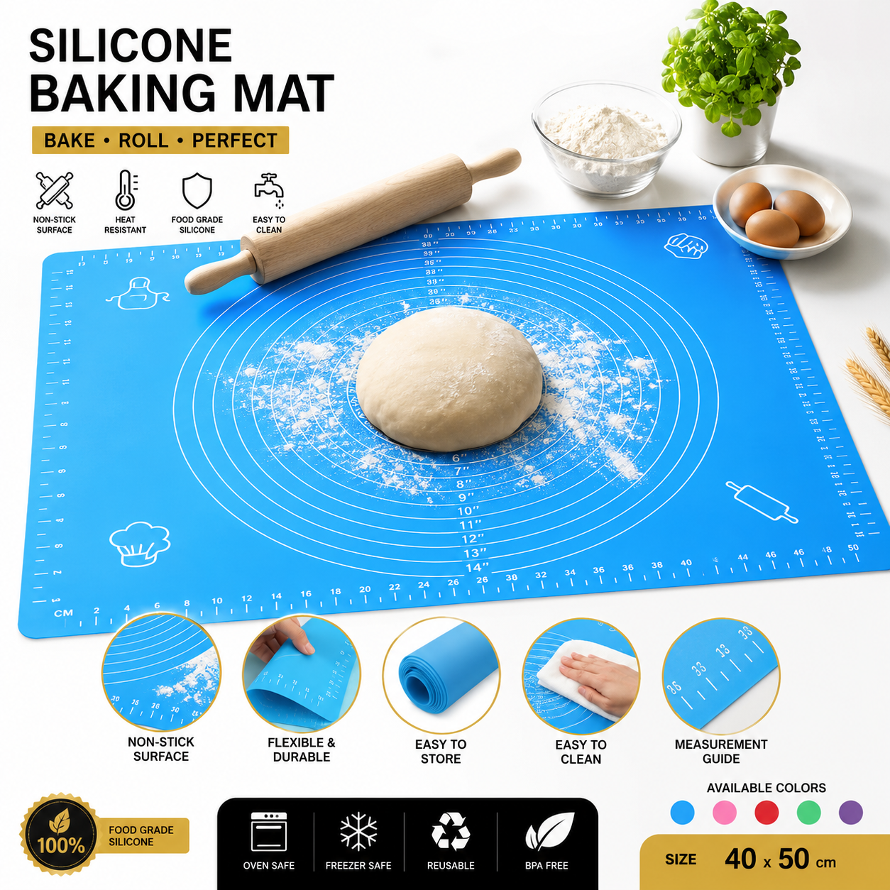 Premium Silicone Baking Mat with Measurement Guide (40 × 50 cm)