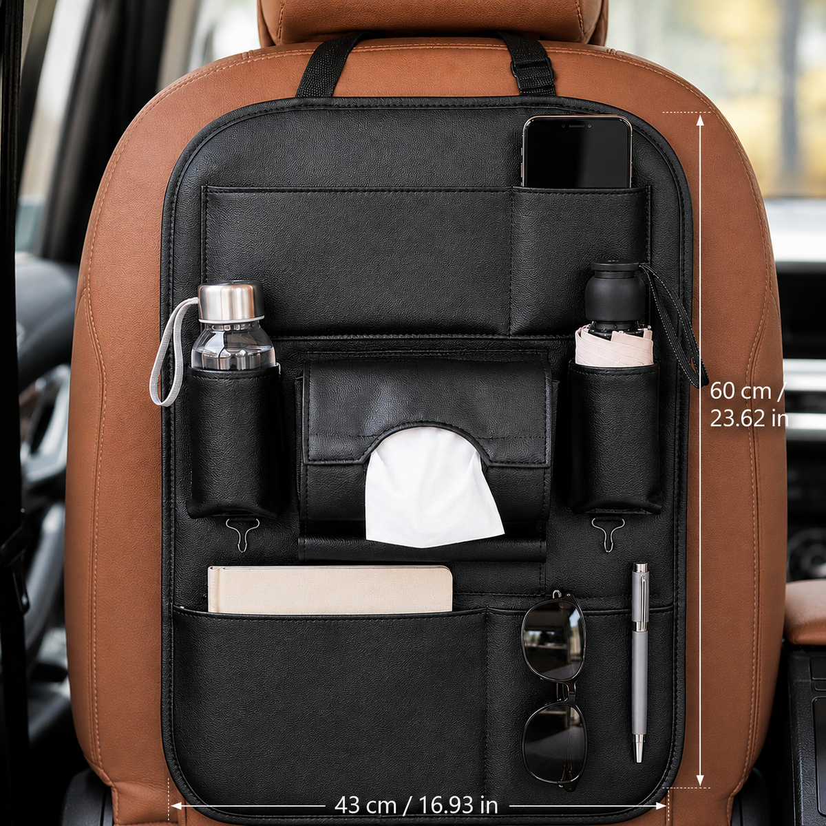 Premium PU Leather Car Seatback Organizer