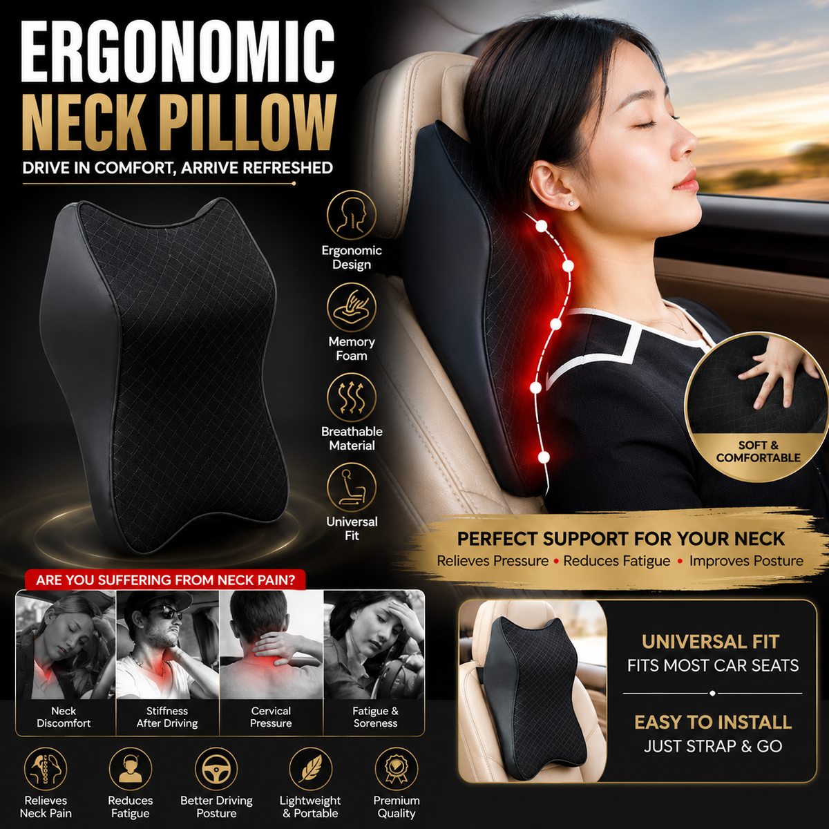 Car Seat Headrest | Breathable Headrest Cushion for Comfortable Driving
