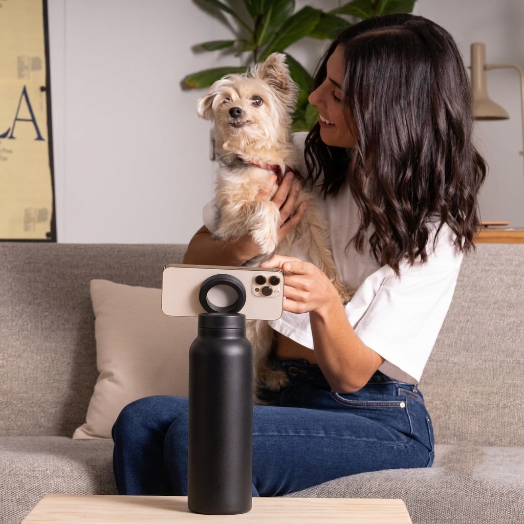 Vacuum Insulated Stainless Steel Water Bottle with Phone Holder