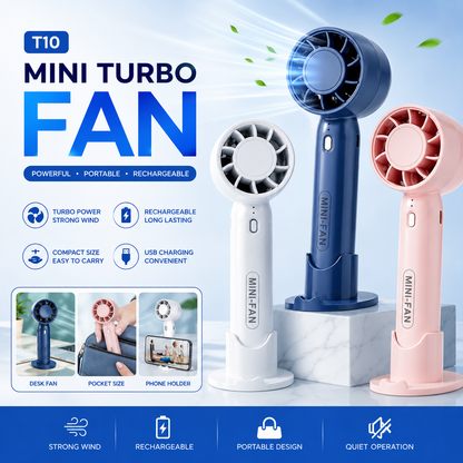 Portable Handheld Mini Fan with Phone Holder | 3-Speed USB Personal Cooling Fan